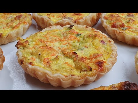 MINI QUICHE di PASTA SFOGLIA e FIORI DI ZUCCA con pancetta e RICOTTA BUONISSIME,FACILI,VELOCI 😋