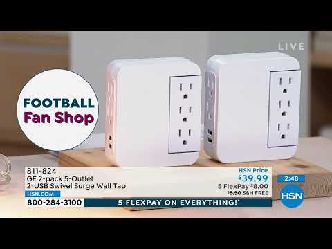 GE 2pack 5Outlet 2USB Swivel Surge Wall Tap