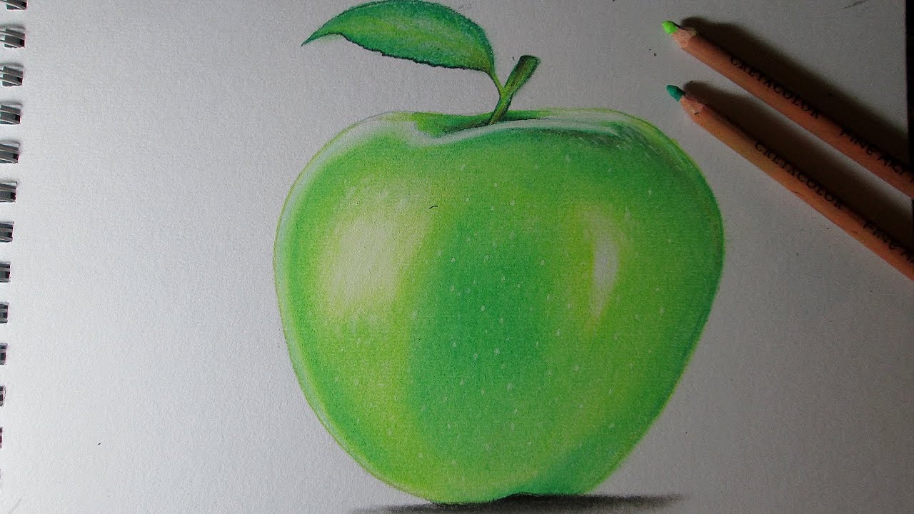 Cómo dibujar una manzana con lápices pastel paso a paso - Aprender a dibujar frutas con colores