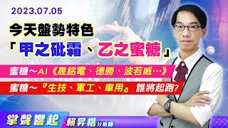 【掌聲響起】#賴昇楷 0705 今天盤勢特色「甲之砒霜、乙之蜜糖」，蜜糖～AI《晟銘電、德勝、波若威…》，蜜糖～『生技、軍工、車用』，可關注誰? (圖)