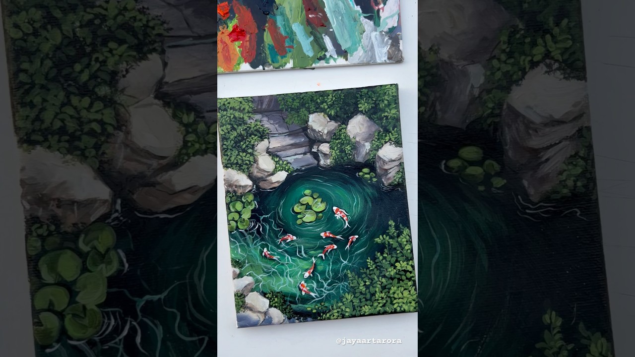 koi fish pond acrylics on canvas #art #koifish #canvaspainting #acrylicpainting