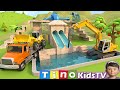 Excavator Hammer Drill Truck In Action Hilltop Swimming Pool Water Slide Construction Simulation