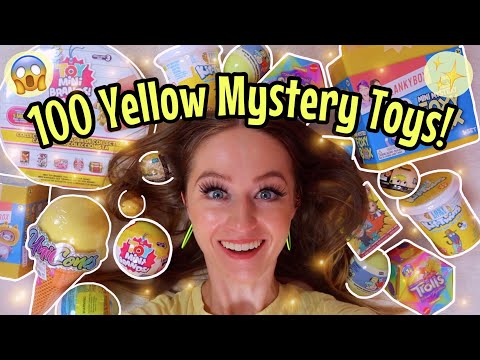 UNBOXING 100 *YELLOW ONLY* MYSTERY TOYS!!😱🍌🌼✨🌙💛 (L.O.L, MINI BRANDS, LANKY BOX, TREASURE X ETC!🫢)