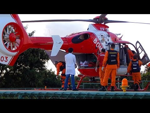 Air Ambulance Helicopter Rescue Take Off Emergency Airlift from Firefighters and Doctors