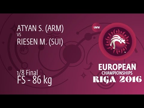 1/8 FS - 86 kg: S. ATYAN (ARM) df. M. RIESEN (SUI) by TF, 10-0