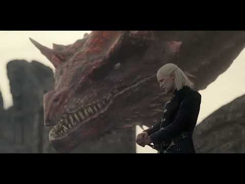 Caraxes and Daemon Targaryen intimidate members of the Kings Guard