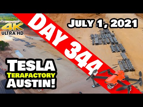 Tesla Gigafactory Austin 4K  Day 344 - 7/1/21 -Terafactory - BIG STEEL IN CATHODE AREA - GIGA TEXAS!