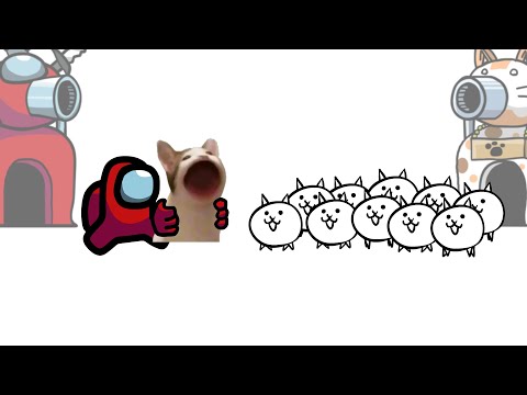 Mini Crewmate Kills The Battle Cats Characters | Among Us