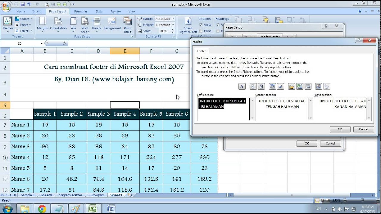 Cara membuat footer di Microsoft Excel 2007