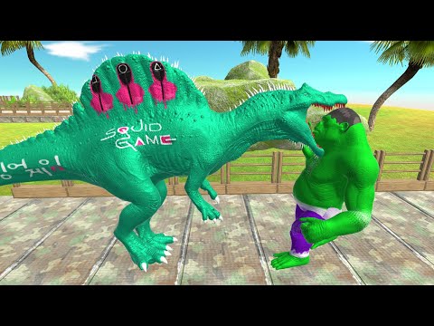 SPEED RACE SQUID GAME SPINOSAURUS VS DRAGON DEATH RUN - Animal Revolt Battle Simulator