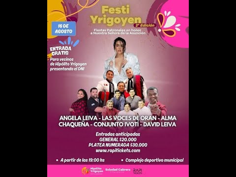 🔴 FESTI YRIGOYEN 2025 | Viví el festival de Hipólito Yrigoyen en vivo por ciudad online