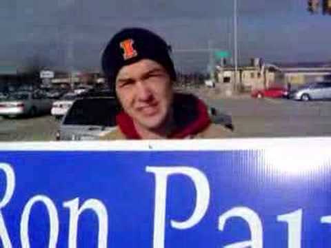 Ron Paul Penguin & Polar Bear Club sign wave in Arl Hts, IL