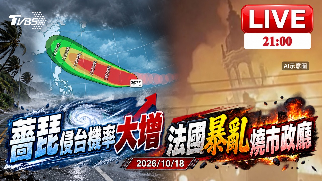 【LIVE】強颱薔琵侵台機率大增！最快影響時間曝 燒市政廳！法國55萬人暴亂「催淚瓦斯滿天飛」 20261018