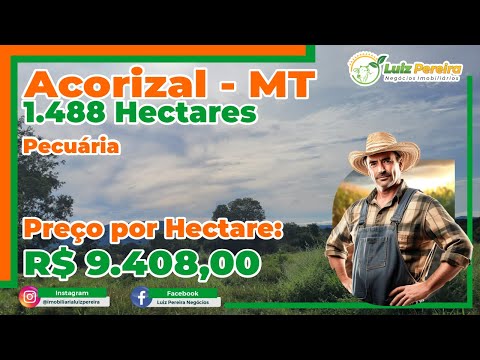 Fazenda em Acorizal MT, 1.488 Hec ,Pecuária,  com 22 divisões de pasto, R$ 9 000,00 por Hec