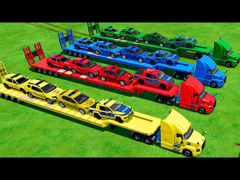 ALL POLICE CARS OF COLORS ! TRANSPORTING COLORED POLICE CARS with TRUCKS ! Farming Simulator 22