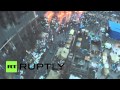 Ukraine: Drone view of Maidan burning 