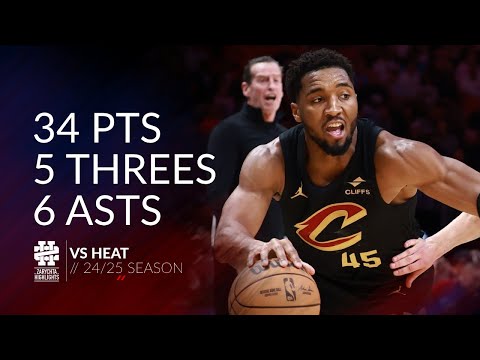 Donovan Mitchell 34 pts 5 threes 6 asts vs Heat 24/25 season