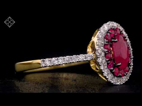 RUBY AND DIAMOND DOUBLE HALO RING IN 18K GOLD VERSION - ASTERIA COLLECTION - FT94 T