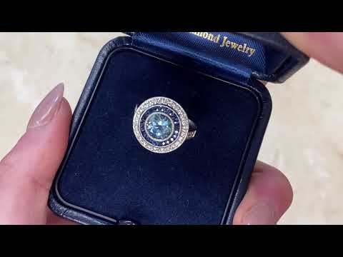 1ct center Round Aquamarine & Sapphire and Diamond Double Halo Ring - Colorado Ring - Showroom Video