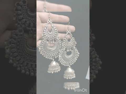 Casting white kashimiri oxidized triple layer earrings