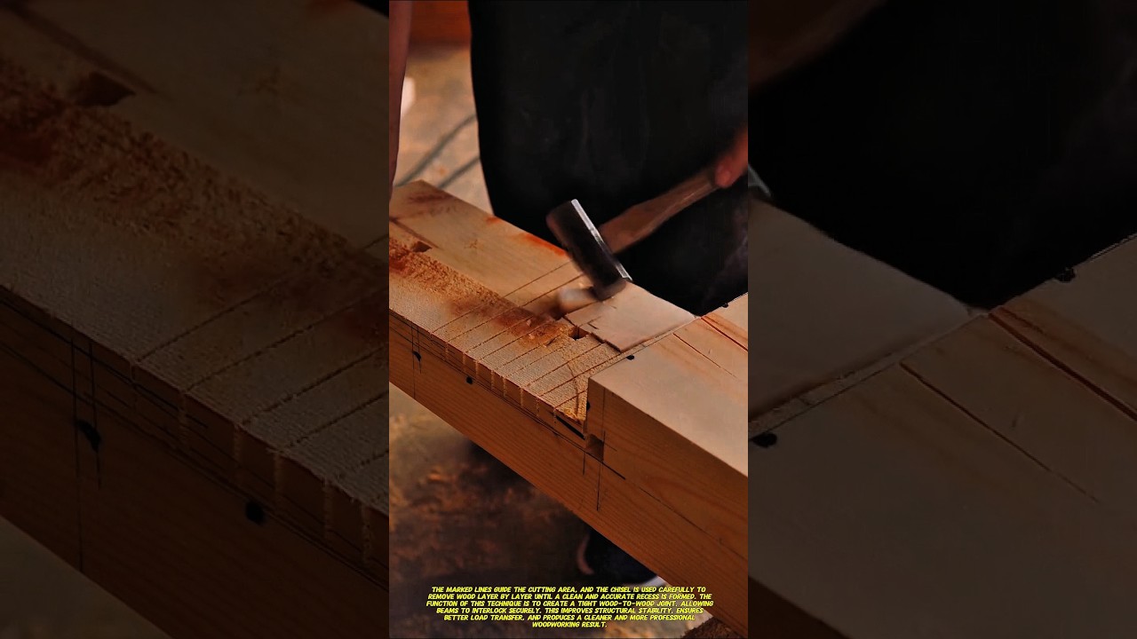 Manual Wood Notching Technique with Chisel | Clean & Precise Joinery Method.