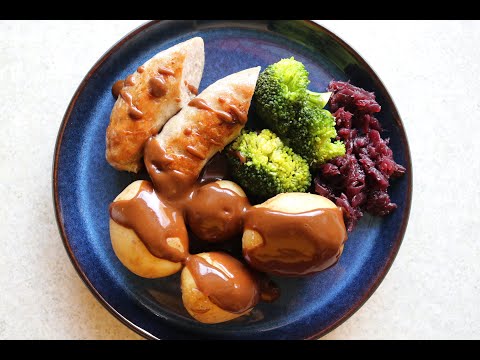 Danish Pork Sausage with Potatoes, Red cabbage and Brown sauce II Danish Recipe II Pork Sausage