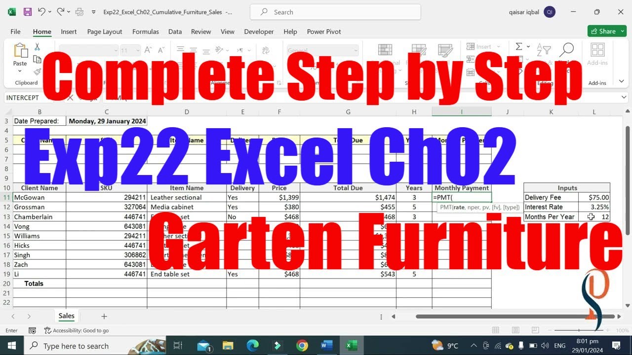 Exp22_Excel_Ch02_Cumulative - Garten Furniture | Exp22 Excel Furniture Sales | @PearsonSolution