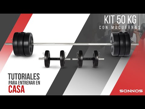 BARRA Y MANCUERNAS SEMI MACIZAS + DISCOS CON AGARRE 50 KG