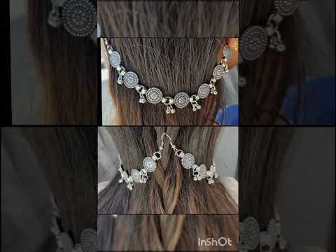 German silver designer circled coined with ghunghroo ear cha...