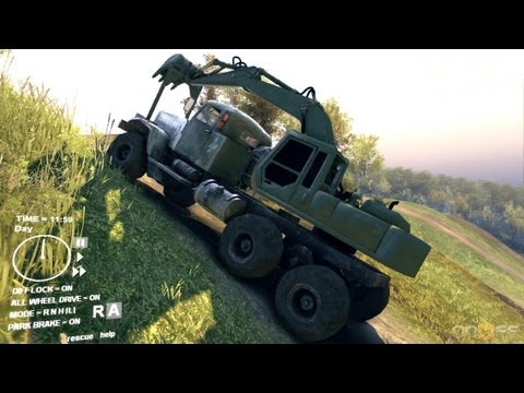 Spin Tires Dev Demo July 2013 - Kraz With Excavator Test Drive