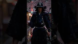 Amidst the swirling petals, a lone warrior finds stillness in chaos. Embrace the tranquility within