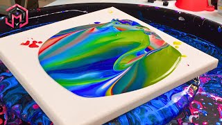 BLENDED PRIMARY COLORS with Embellishments Acrylic Pour Painting