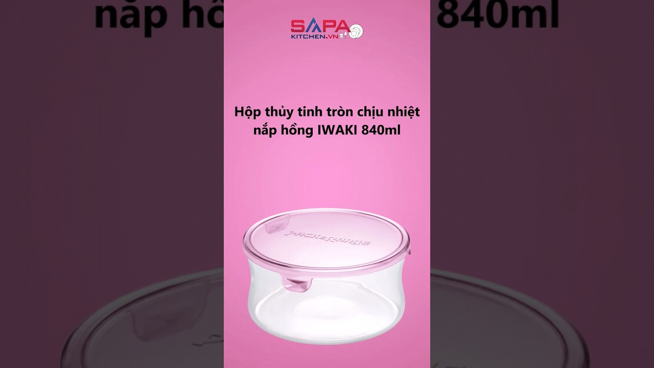 Hộp thủy tinh tròn chịu nhiệt, nắp hồng Iwaki 840ml