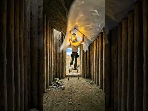 A Secret Wooden Shelter Under Giant Rocks, Opening to the Valley#built #DIYBuild #construction
