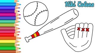 How to Color Baseball Equipment | Teach Drawing for Kids and Toddlers Coloring Page Video
