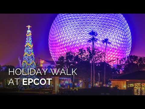 EPCOT holiday evening walk 2025 | 4K relaxing stroll