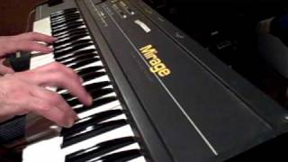 Vintage 1980s keyboards: Oberheim OB-Xa, Yamaha DX7, Ensoniq Mirage, Moog Source