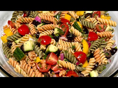 EASY Vegetarian Pasta Salad | Tri-Color Rotini Pasta Recipe