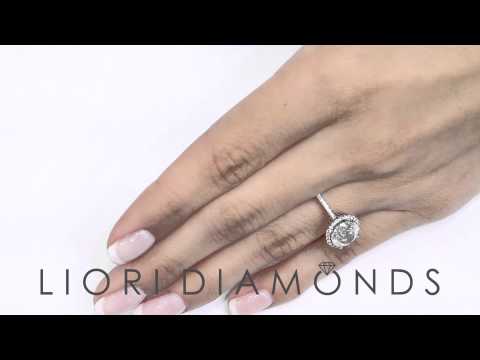 ER- 0999 -  2.98 Carat G-SI3 Natural Round Diamond Engagement Ring 18k White Gold Pave Halo