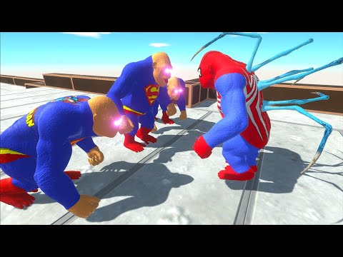 SPIDERMAN GORO VS 3X SUPERMAN GORO VS BATMAN BRACHIO DEATH FALL - Animal Revolt Battle Simulator