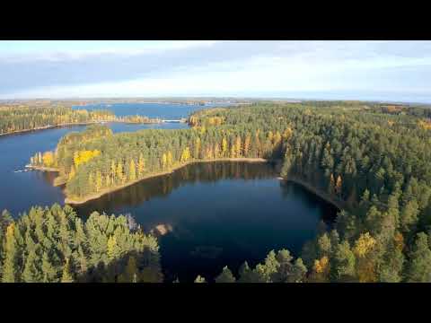 Finland from air 4K Lakeland autumn colors