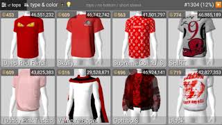 IMVU tops items for men, sorted by type-color