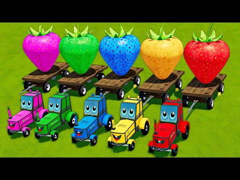 TRANSPORT OF COLORS! GIANT STRAWBERRY TRANSPORT WITH JOHN DEERE TOY TRACTORS - Farming Simulator 22