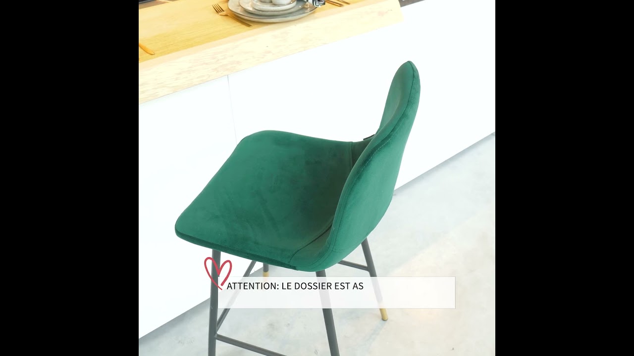 Tabouret de bar Mikky vert velours 65-78 cm