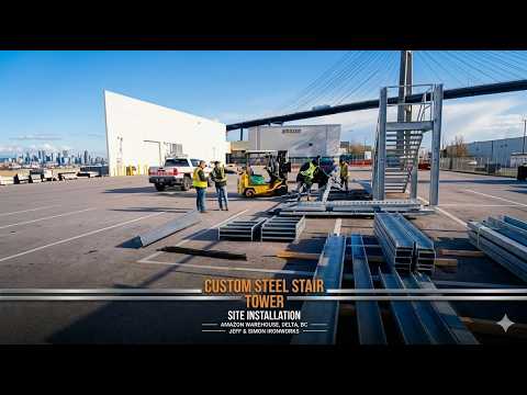 Custom Steel Stair Tower Installation, Amazon Warehouse Delta BC