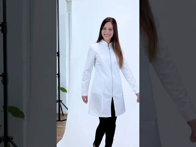 Vídeo relacionado con BSTT Mujer Bata de Laboratorio Blanco uniformes de trabajo nueva mejora Mangas abotonadas delgado M
