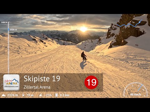 Skiing Zillertal Arena - Ski Slope 19 - Kreuzjoch (2404m) to Rosenalmbahn (1745m) | With GPS Stats