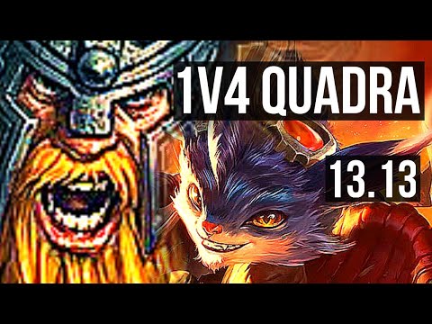 OLAF vs RUMBLE (TOP) | 1v4 Quadra, 7 solo kills, 500+ games | KR Master | 13.13