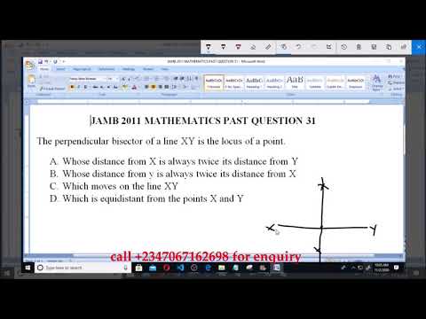 JAMB 2011 MATHEMATICS PAST QUESTION 31 Locus of a Point
