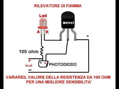 realizziamo il più semplice rilevatore di fiamma  a distanza con 1 transistor e 1 fotodiodo - facile